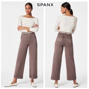SPANX Stretch Twill Cropped Wide Leg Pant Large Mauve
